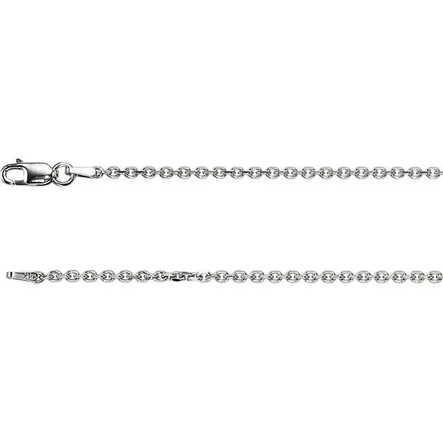 14K White Gold Diamond Cut Cable Chain, 16 inches Long 1.75 mm CH125WG