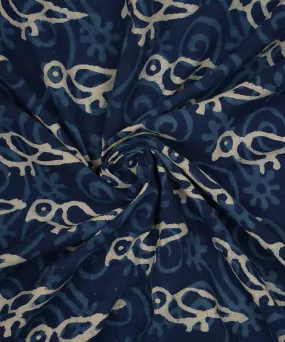 2.5 m Dark blue hand block print cotton sanganeri kurta material