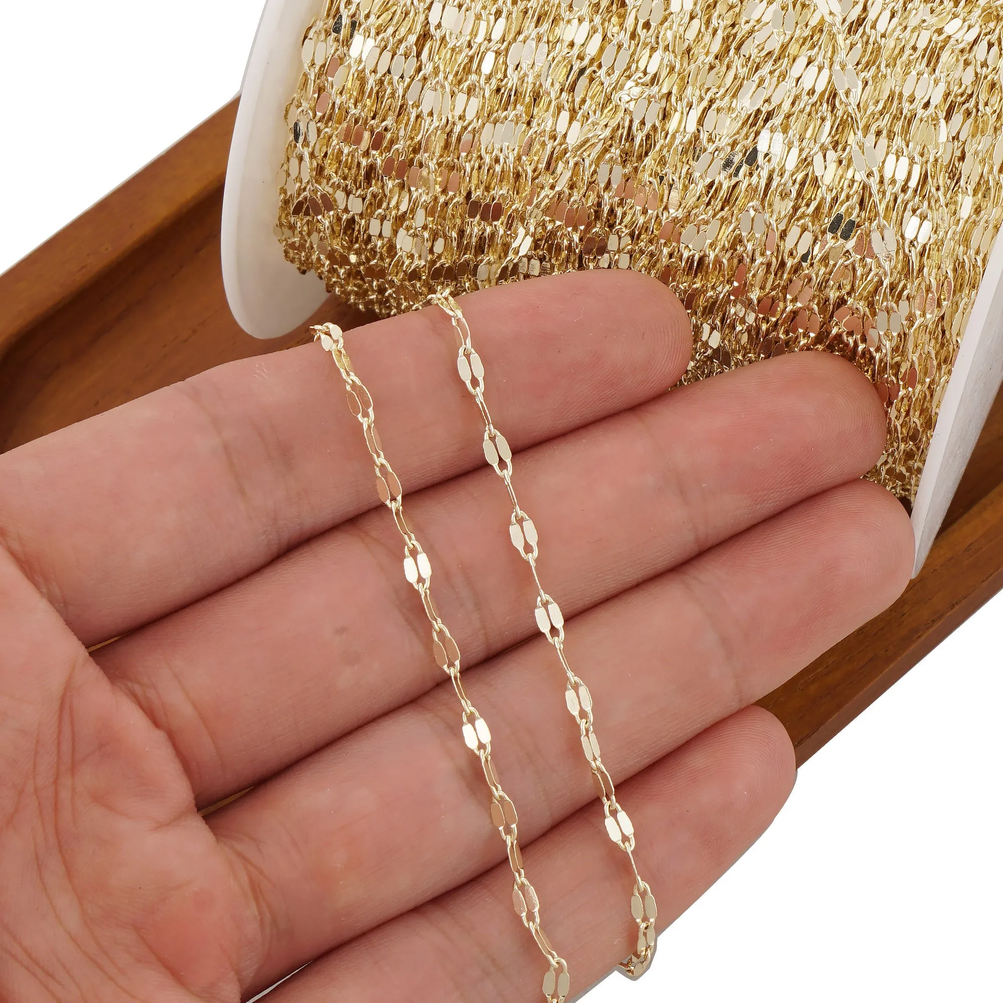 6 feet 2.3*4.5mm 14K Gold Filled Dapped Sequin Chain, DIY Necklace and Bracelet Accessories 10414350