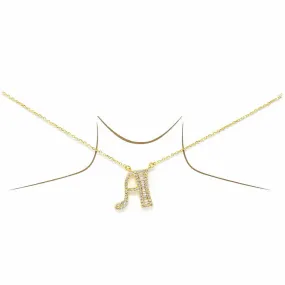 A CZ Pave Initial Pendant Gold Dipped Chain Necklace