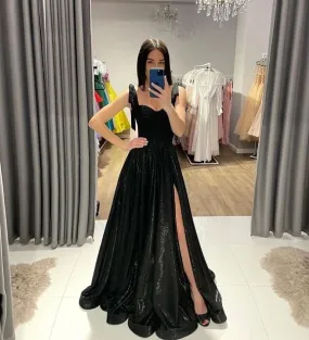 A-line Black Floor Length Prom Dress,Graduation Dress For Teens Y1493