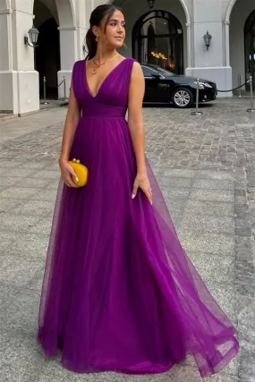 A-line V-neck Strap Sleeveless Floor-length Prom Dress Y1891