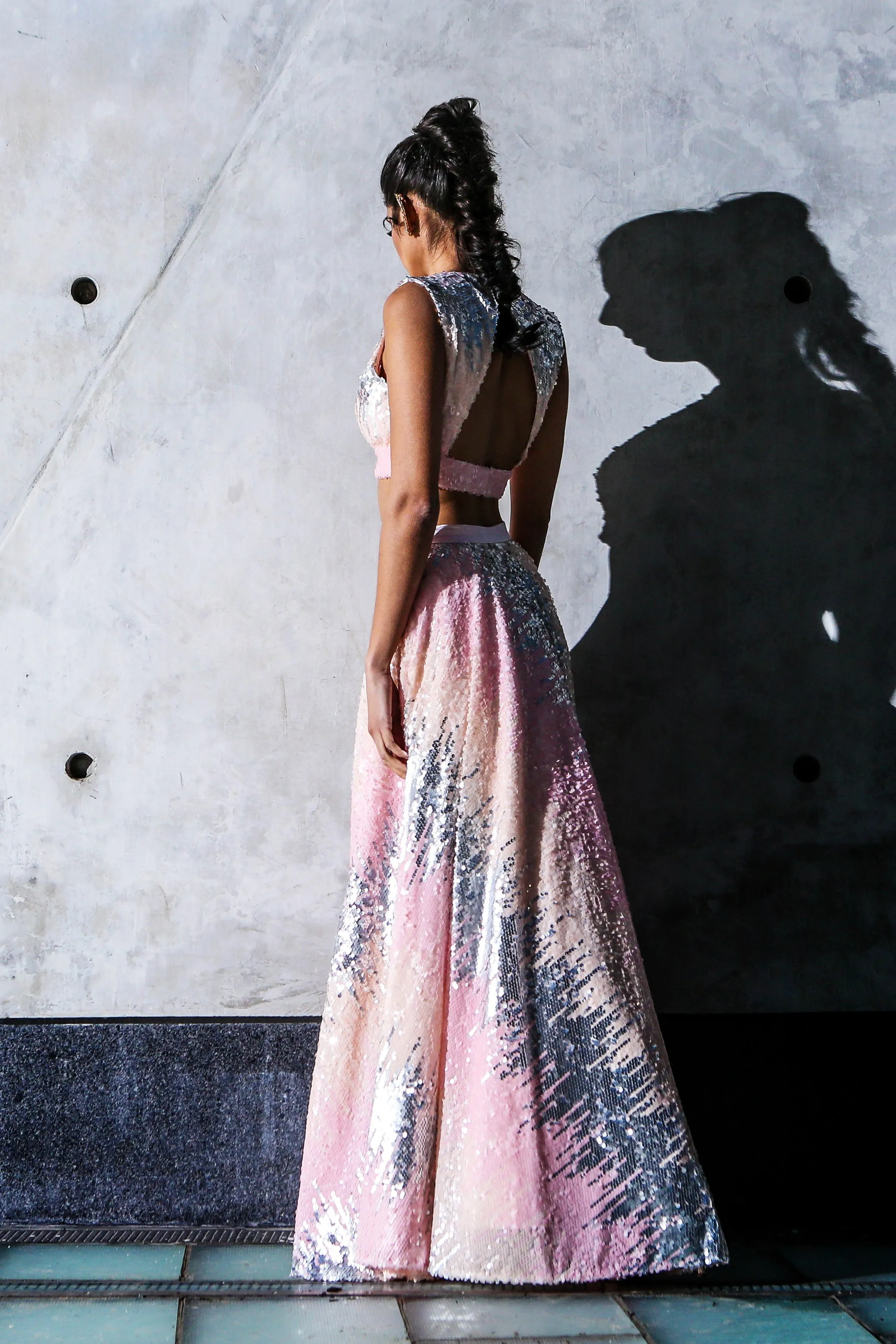 ALISHA Pink Ombre Sequin Lehenga Skirt