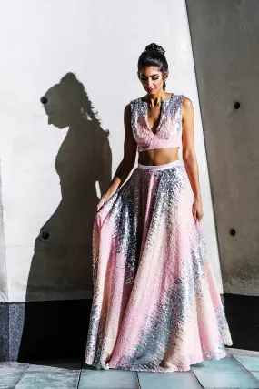 ALISHA Pink Ombre Sequin Lehenga Skirt