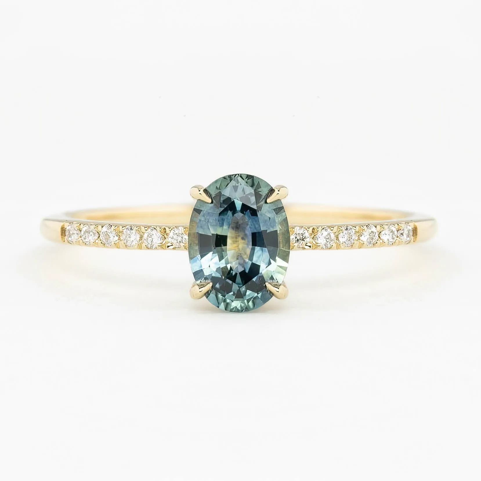 Audrey Ring 0.97ct Light Blue Green Oval Montana Sapphire (One of a kind)