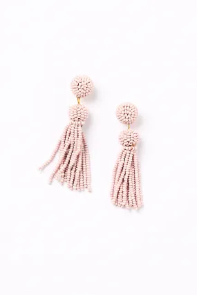 Beaded Tassel Earrings in Light Pink