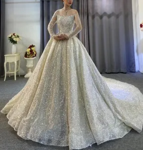 Beading Work With Long Sleeves Bridal Dress