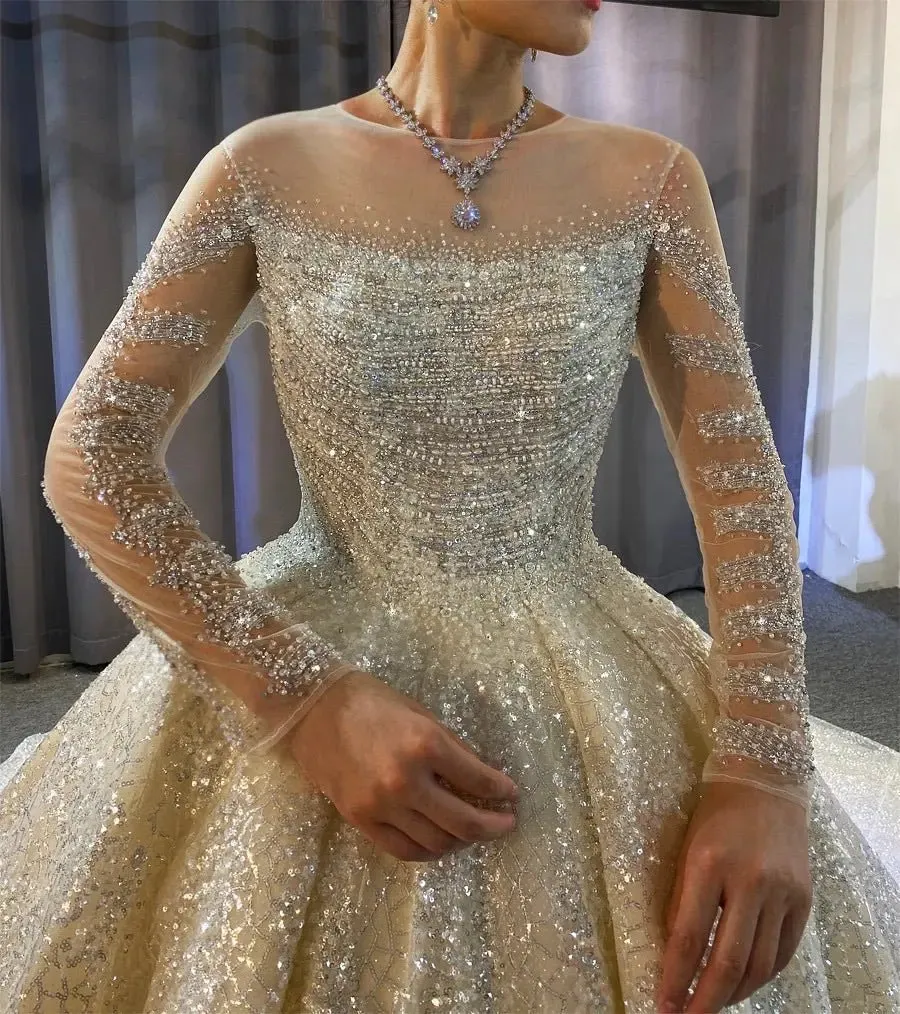 Beading Work With Long Sleeves Bridal Dress