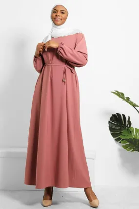 Colour Block Balloon Sleeves Modest Dress