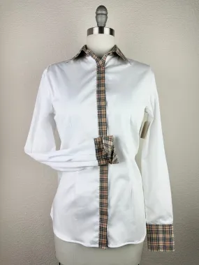 CR Tradition White Stretch Cotton Sateen with Tan Plaid