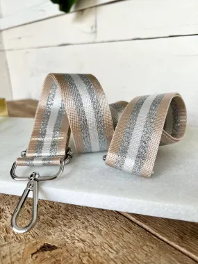 Crossbody Guitar Strap - Stripe Silver and Khaki