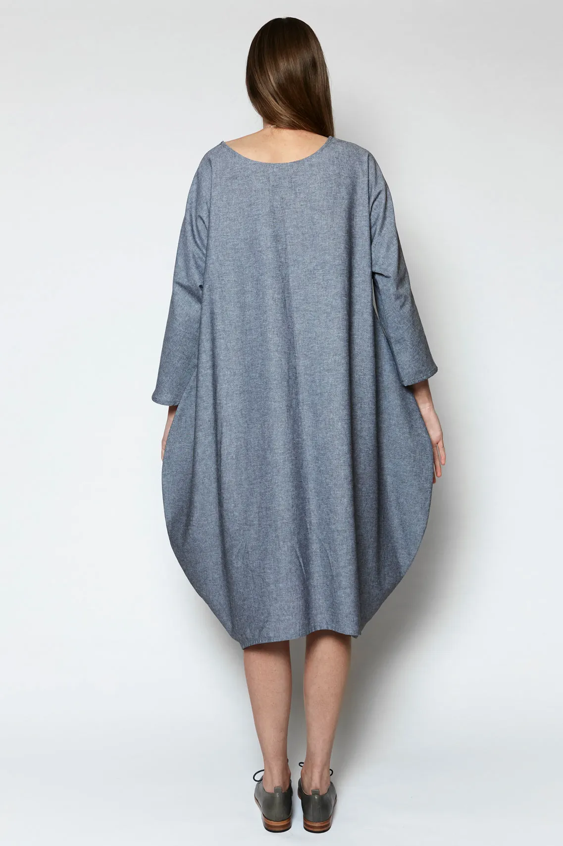 FULL MOON DRESS [ Grey Cotton, Long Sleeves, Bubble Hem ]