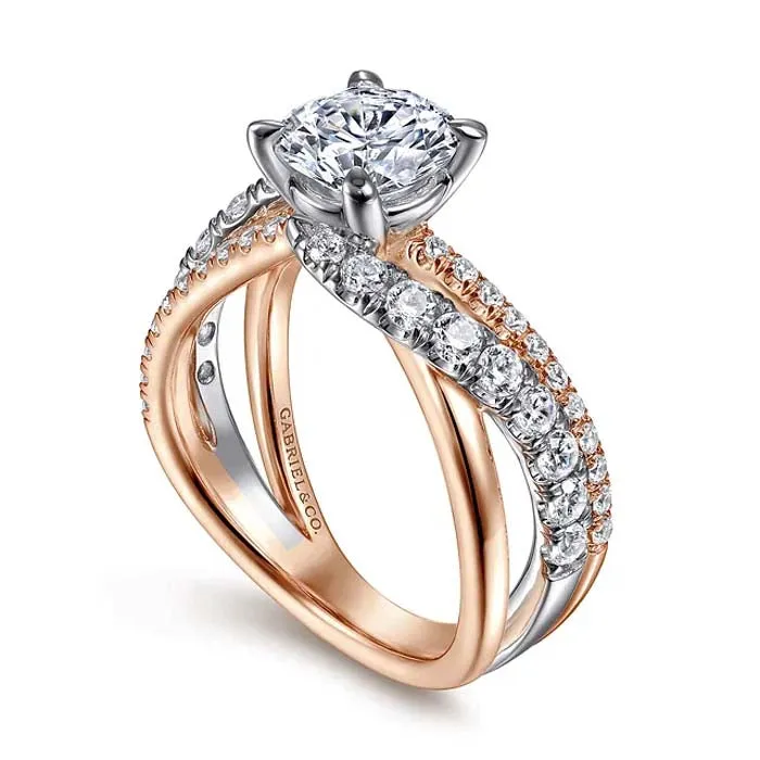 Gabriel & Co. .77CTW Zaira  Round Diamond Engagement Ring Semi-Mounting in 14K White and Rose Gold