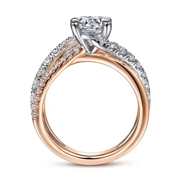 Gabriel & Co. .77CTW Zaira  Round Diamond Engagement Ring Semi-Mounting in 14K White and Rose Gold