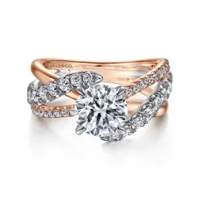 Gabriel & Co. .77CTW Zaira  Round Diamond Engagement Ring Semi-Mounting in 14K White and Rose Gold