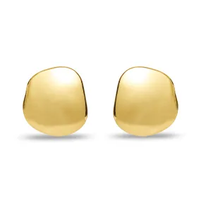 GOLD DISCUS BUTTON EARRINGS