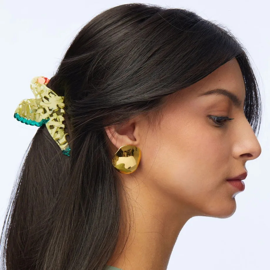 GOLD DISCUS BUTTON EARRINGS