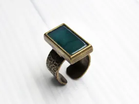 Green Onyx gemstone adjustable Bronze Ring