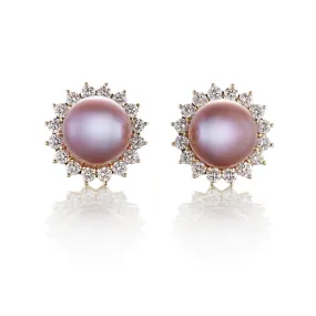 Halo Earrings in Pink Pearls & Diamonds