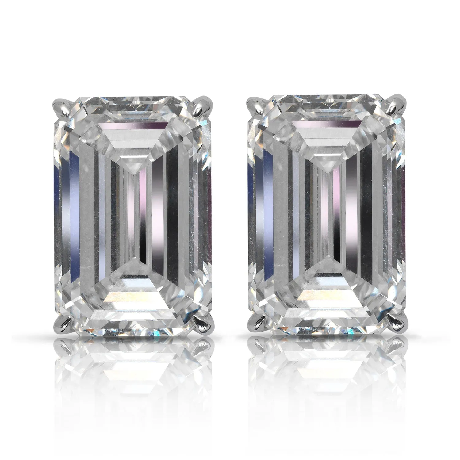 HEPBURN 23 CARAT EMERALD CUT DIAMOND STUD EARRINGS 18K WHITE GOLD GIA CERTIFIED F COLOR VVS1 CLARITY BY MIKE NEKTA