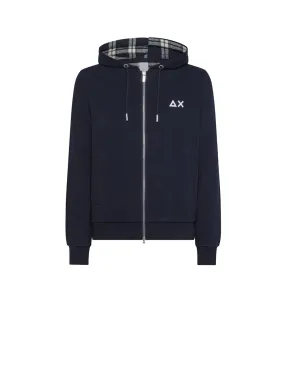 Hood Zip Contrast Fabric Cotton FL - Navy Blue