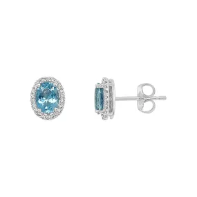 Irisa by Martin Binder Oval Aquamarine & Diamond Halo Stud Earrings