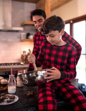 Kids Cotton Red & Black Plaid Pajamas Set