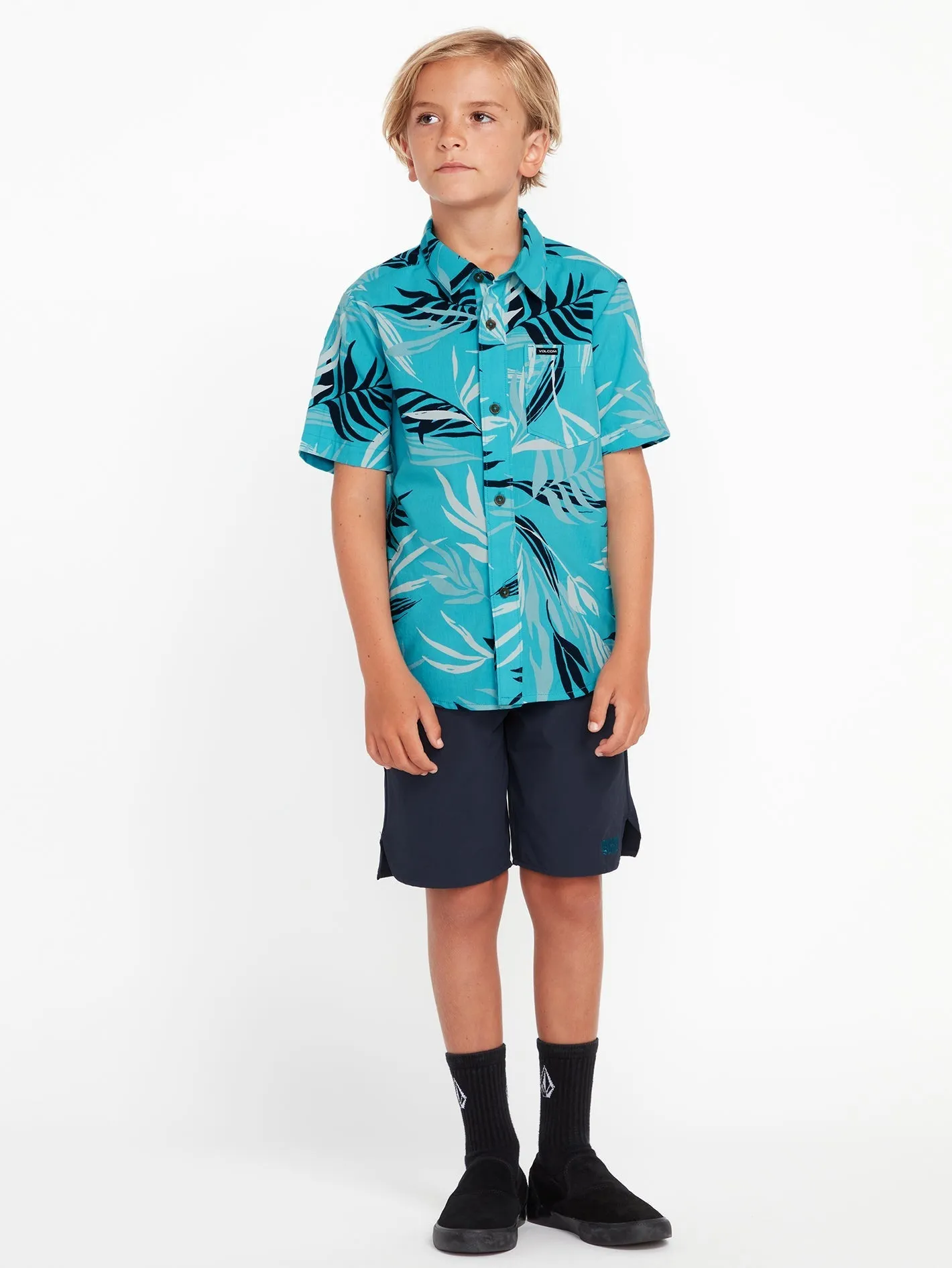 Little Boys Bleeding Leaf Short Sleeve Shirt - Electric Blue