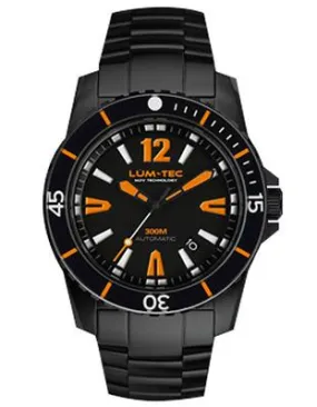 Lum-Tec Mens 300M Automatic Dive Watch - 40mm Case - Black with Orange Accents