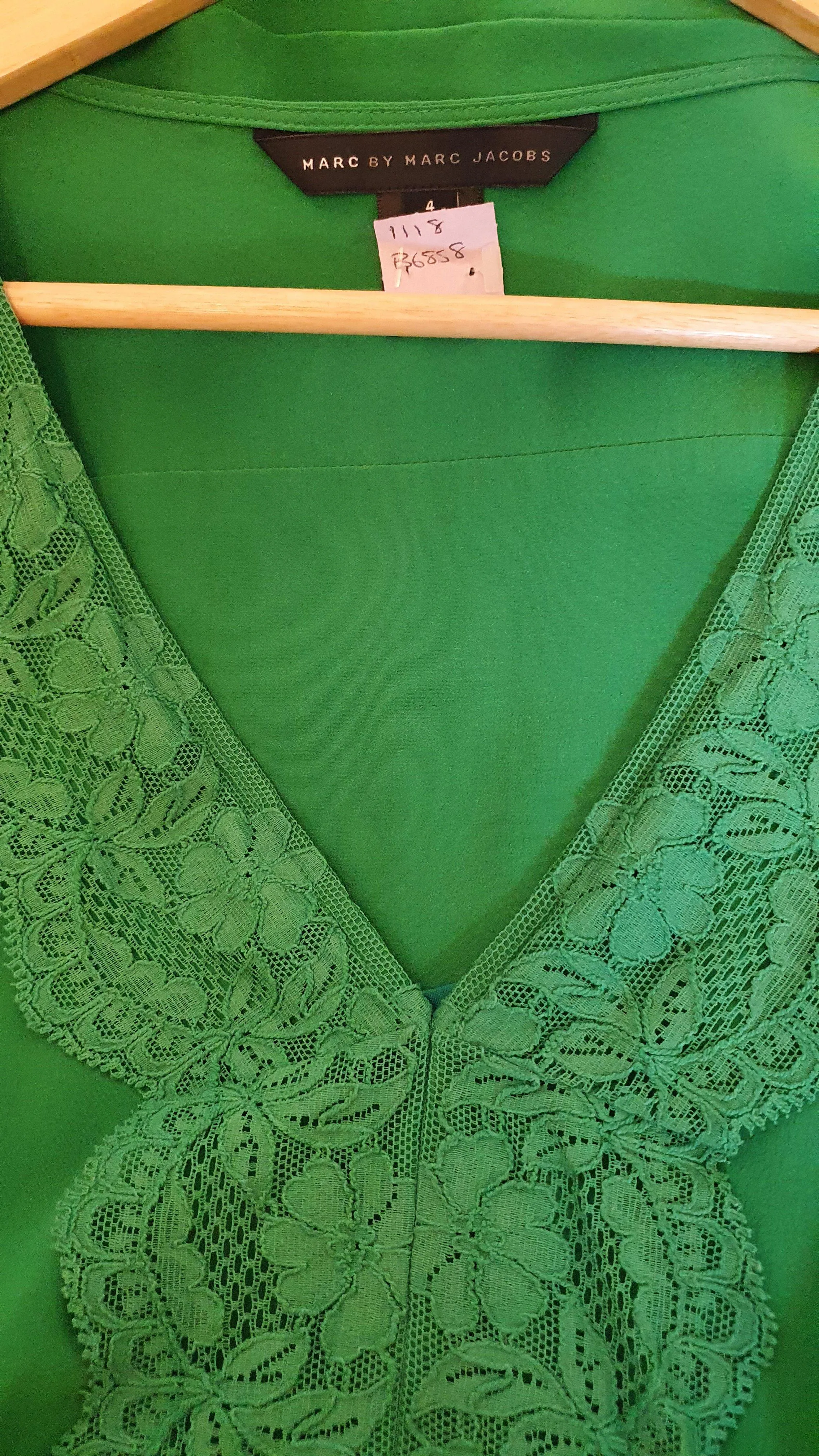 MARC JACOBS Emerald Green Lace Front Silk Dress (US 4 | UK 8)