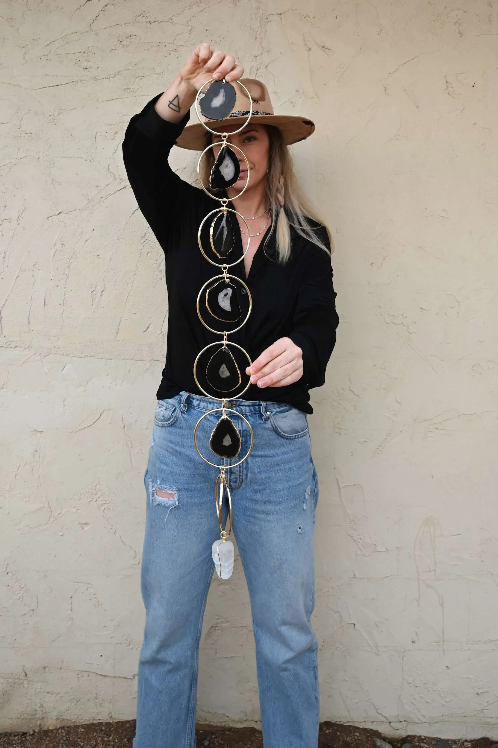 Midnight Light Black Agate Geode Hanging