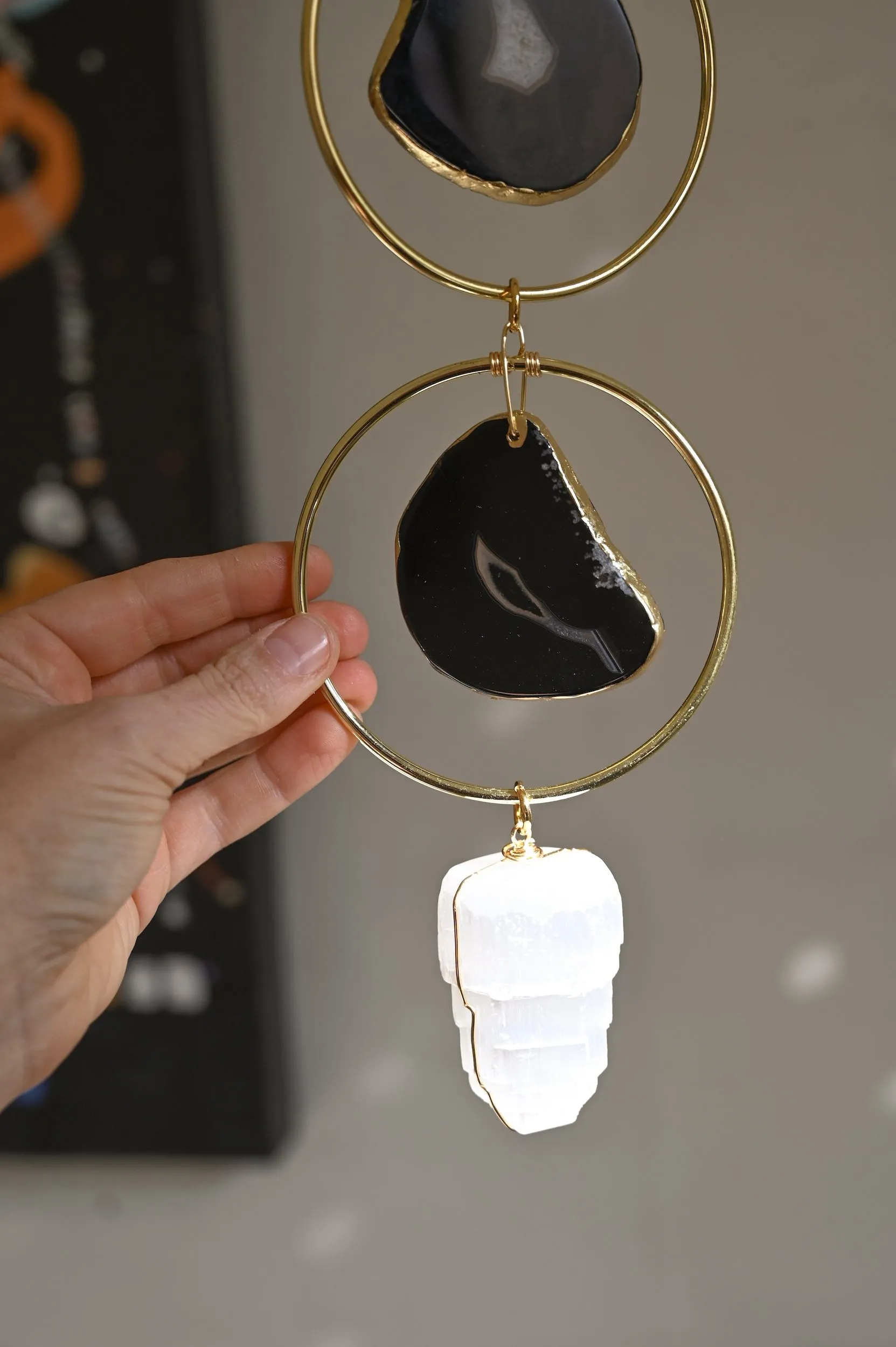 Midnight Light Black Agate Geode Hanging