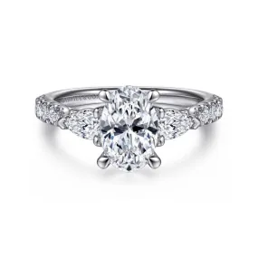 Mounting Only, White Gold Oval Three Stone Diamond Engagement Ring