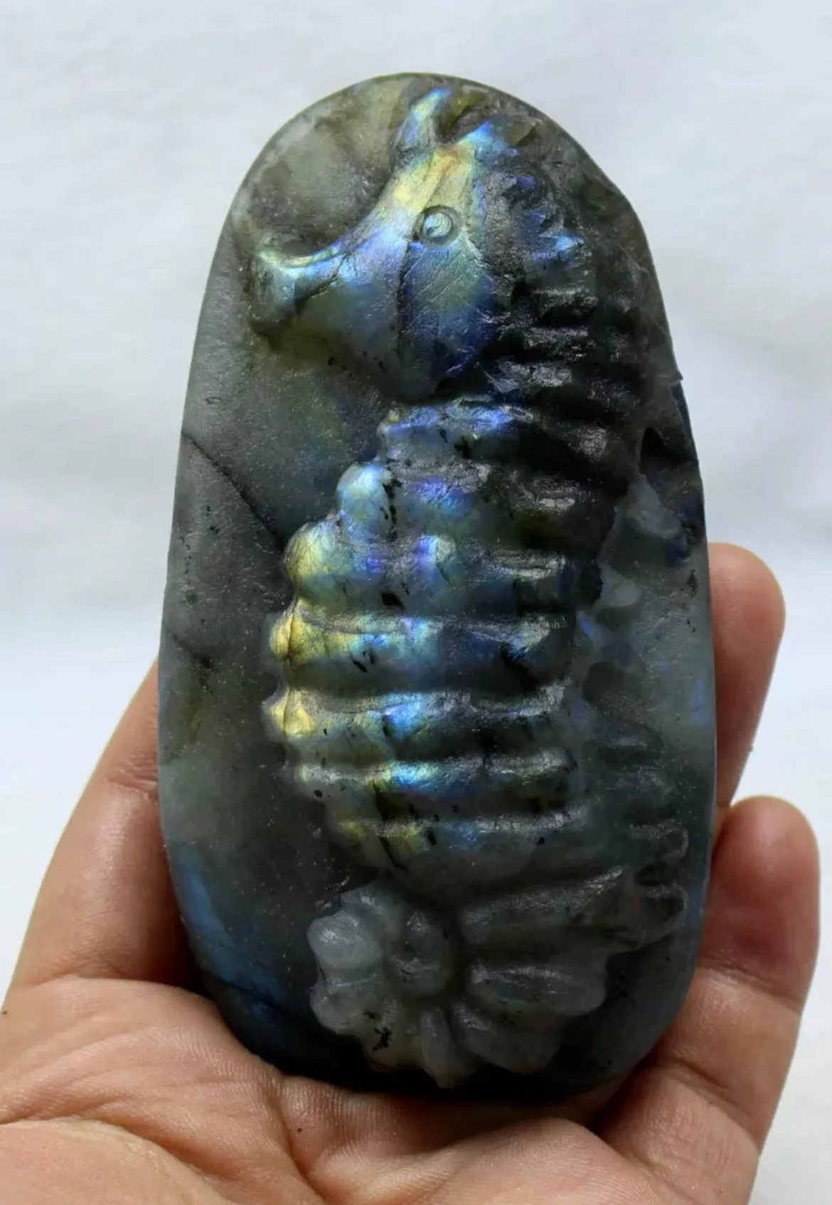 Natural labradorite seahorse