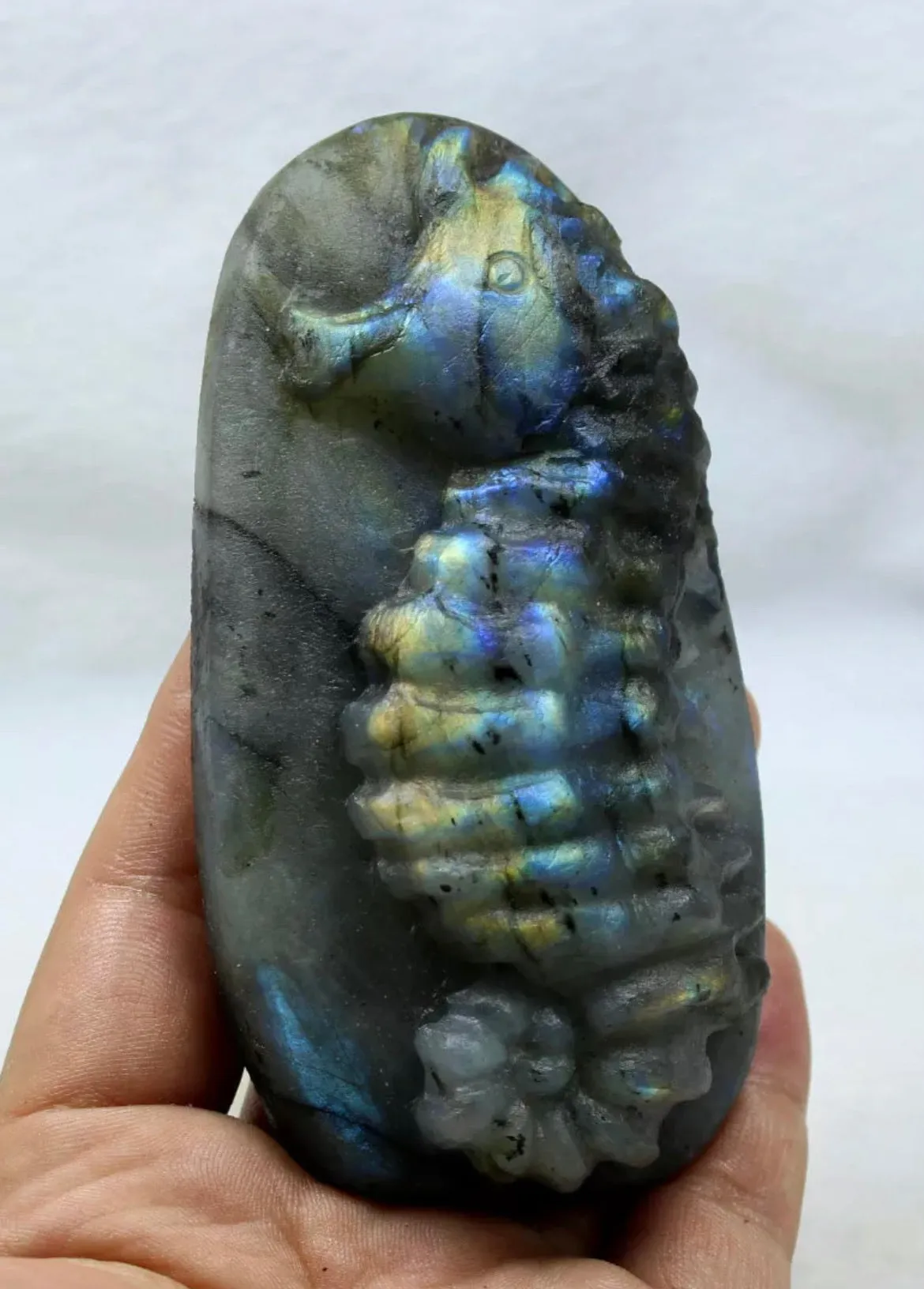 Natural labradorite seahorse