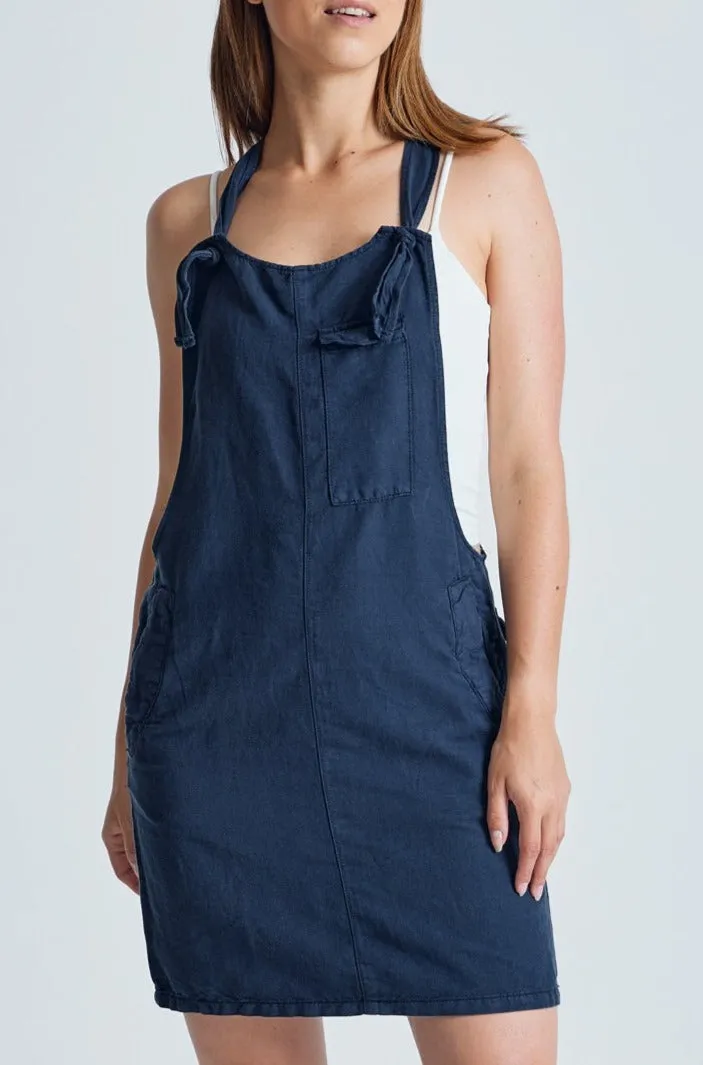 Navy Peggy Pocket Dungaree Dress - GOTS Certified Organic Cotton and Linen