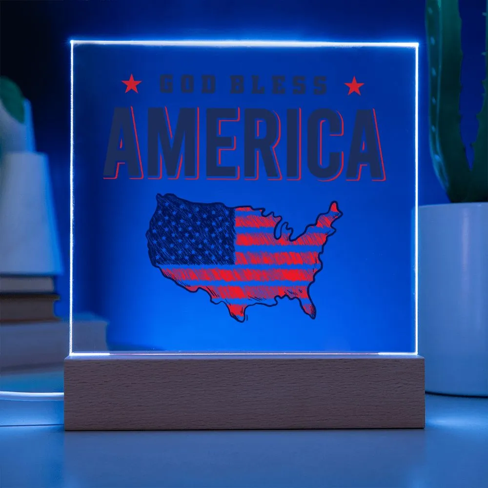 Patriotic God Bless America 4th of July USA Flag Acrylic Plaque Decor