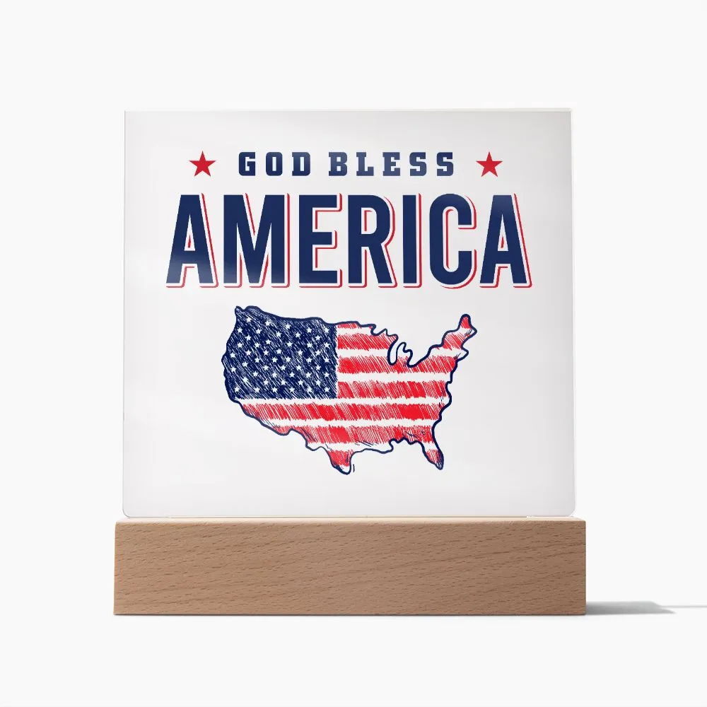 Patriotic God Bless America 4th of July USA Flag Acrylic Plaque Decor