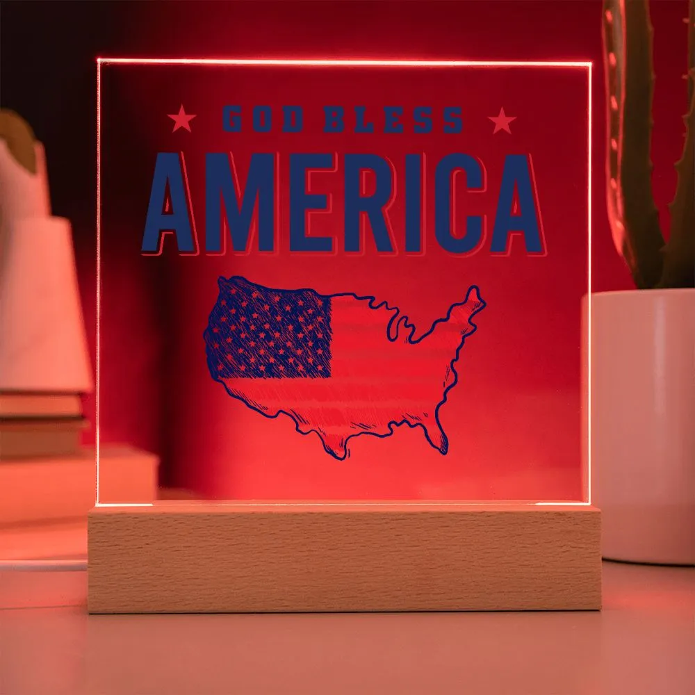 Patriotic God Bless America 4th of July USA Flag Acrylic Plaque Decor