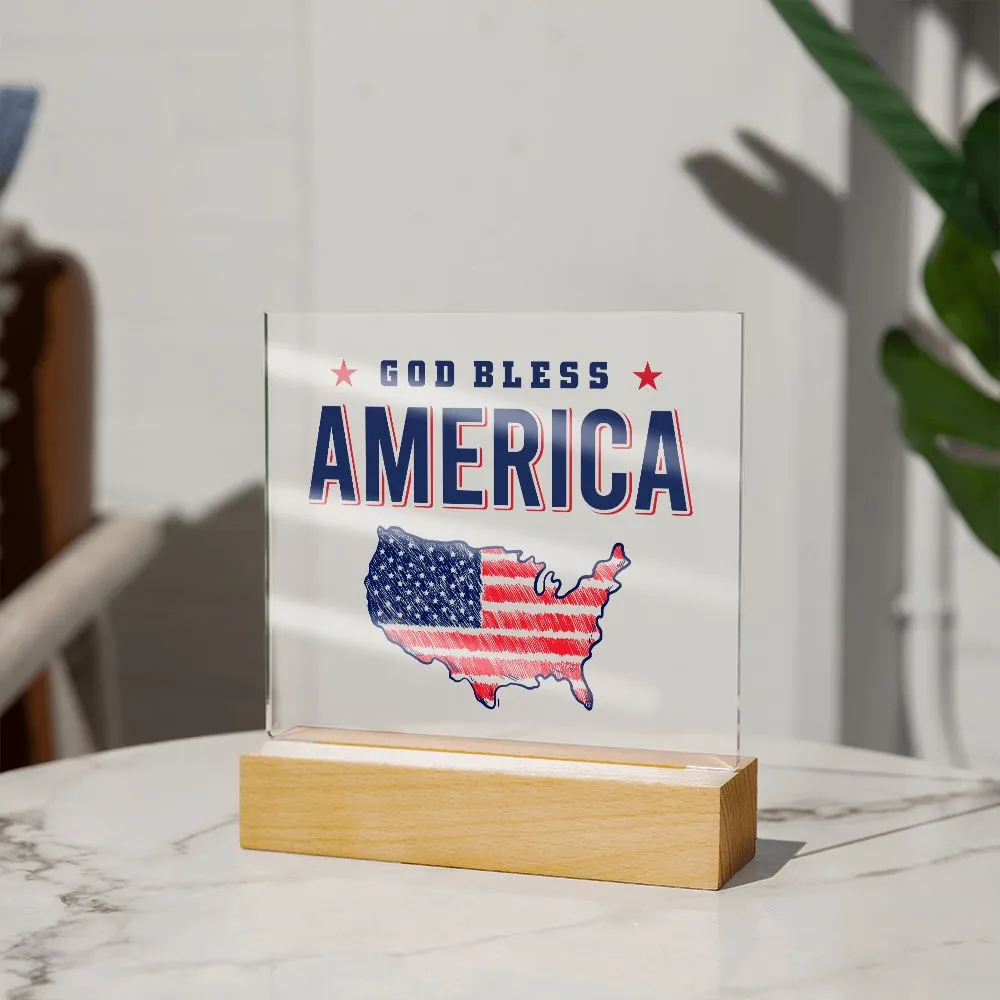 Patriotic God Bless America 4th of July USA Flag Acrylic Plaque Decor