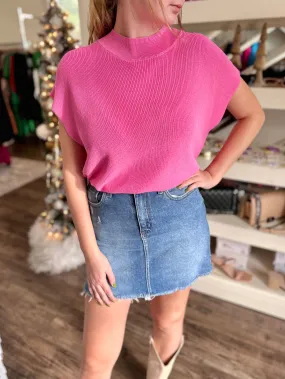 Pink Cap Sleeve Knit Top