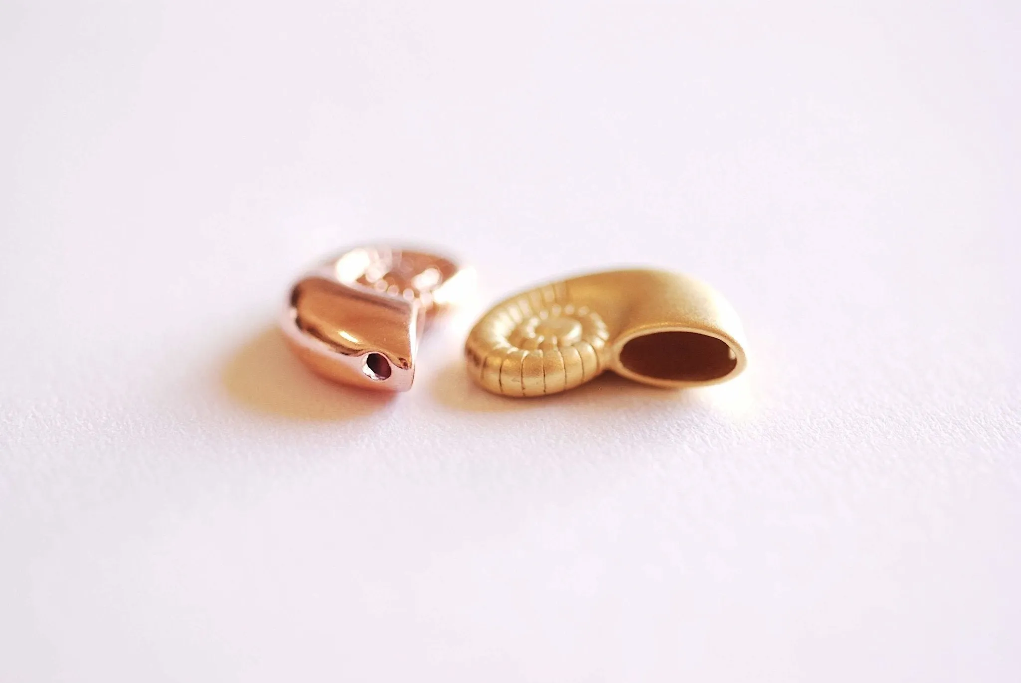 Pink Rose Wholesale Gold Sea Snail Swirl Shell Charm Pendant- Vermeil 22k Rose Gold Plated Ocean Beach Conch Seashell Charm, Crab Shell, Nautilus, 358