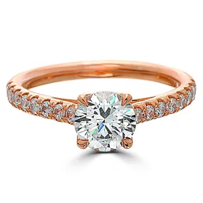 Point of Love Round Brilliant 1 Carat Diamond Shank 18K Rose Gold Engagement Ring