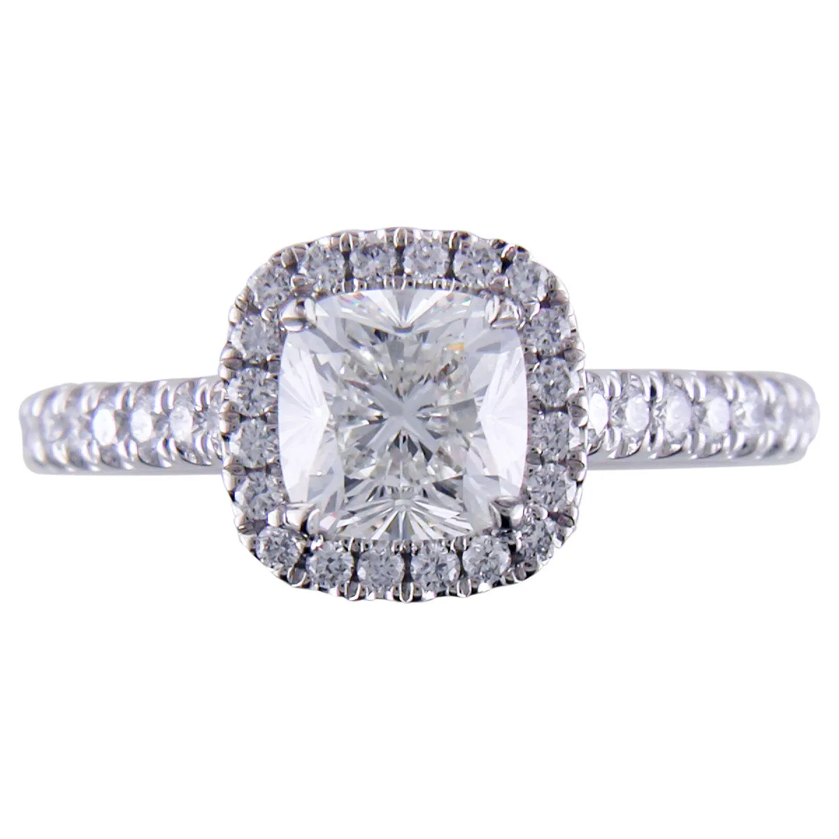 Point of Love Square Cushion Forevermark 1 Carat Diamond Halo Engagement Ring