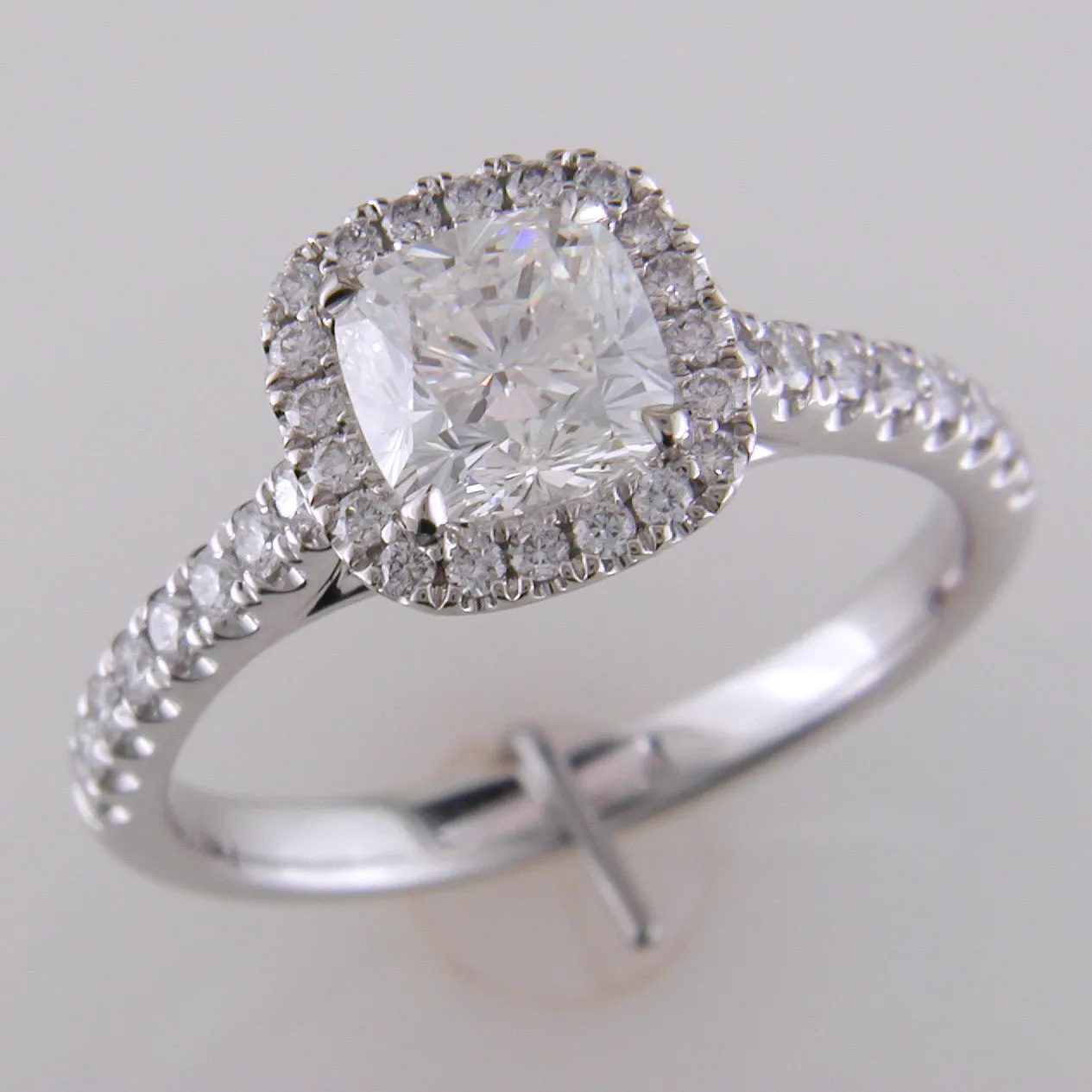 Point of Love Square Cushion Forevermark 1 Carat Diamond Halo Engagement Ring