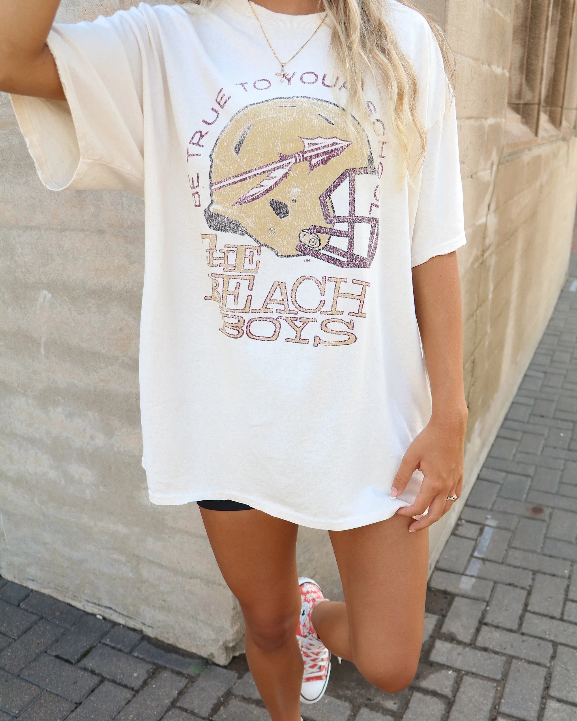 The Beach Boys FSU True To Your School Off White Thrifted Tee