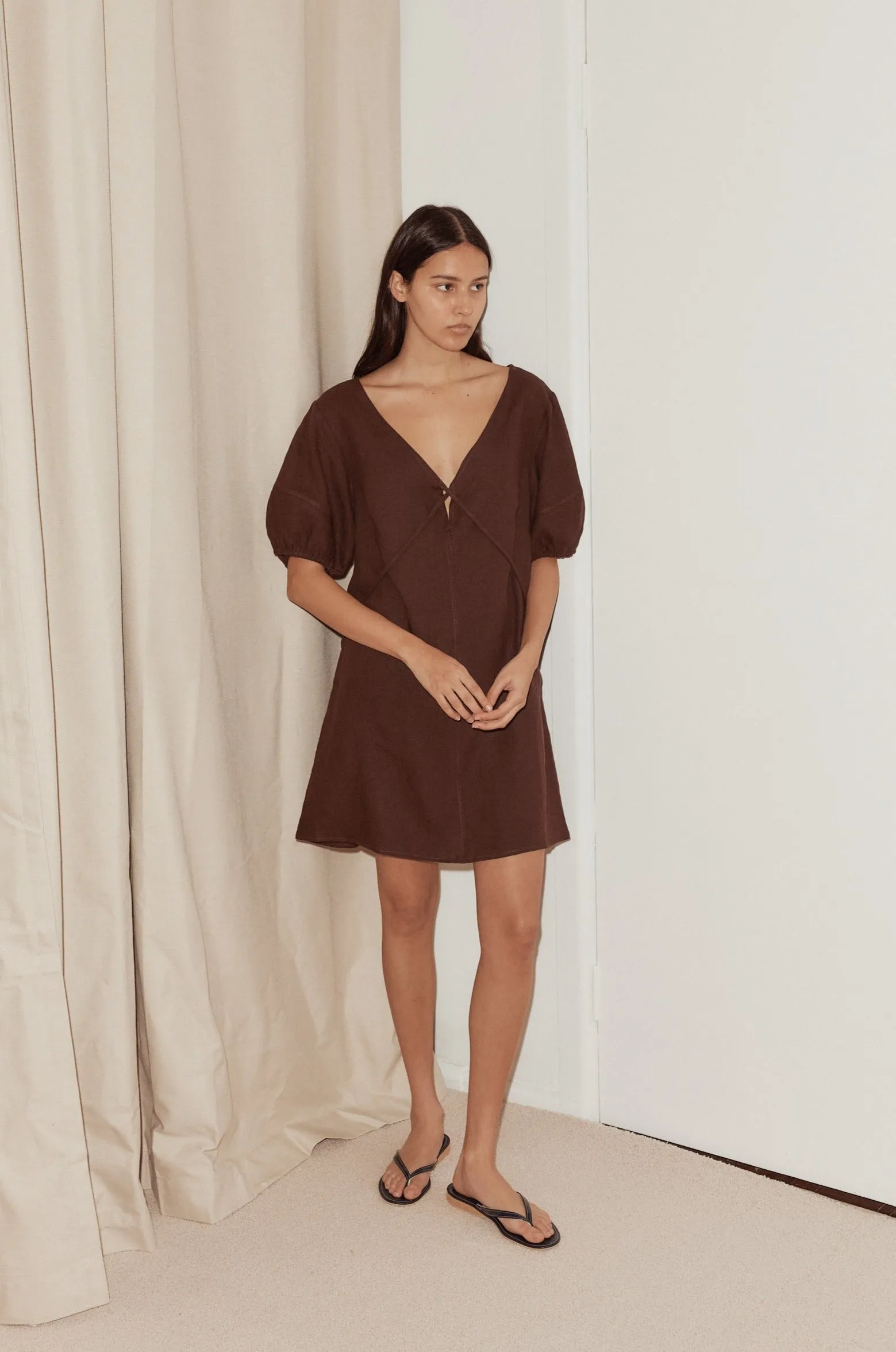 Tie Seamed Short Dress - Burgundy