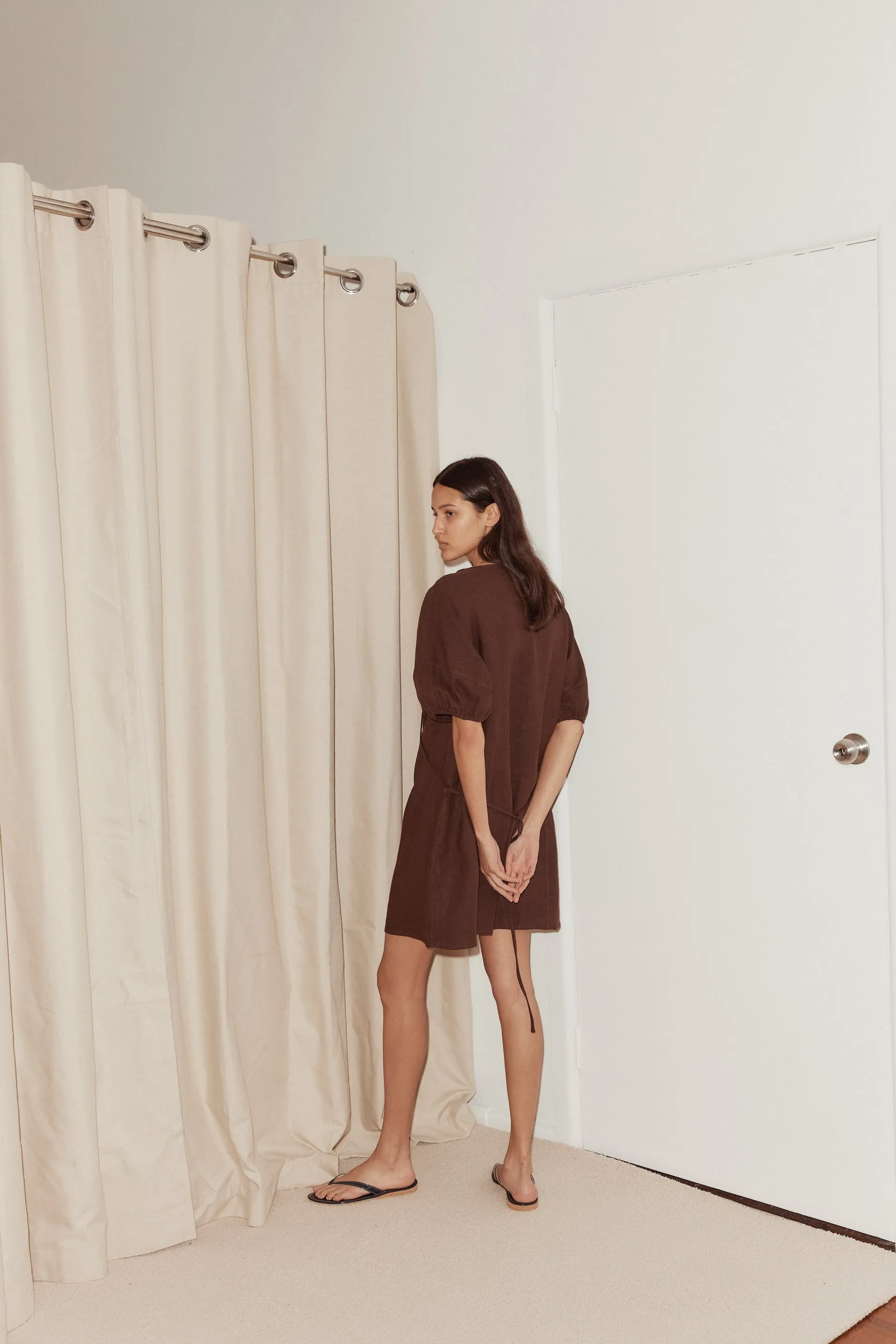 Tie Seamed Short Dress - Burgundy