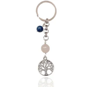 Tree of Life Keychain for Grounding with Rose Quartz and Lapis Lazuli