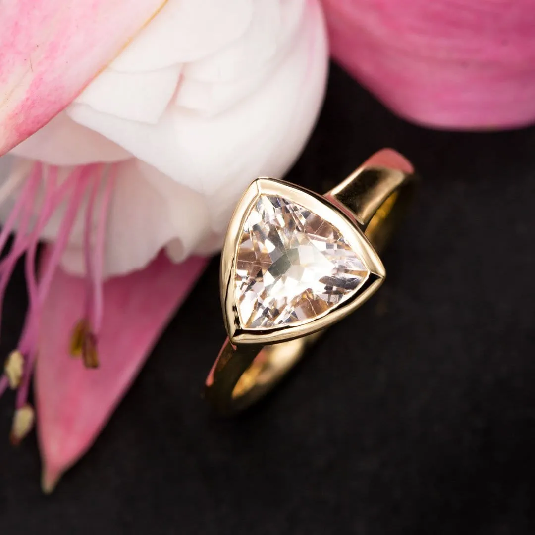 Trillion Pink Morganite Bezel Solitaire Engagement Ring